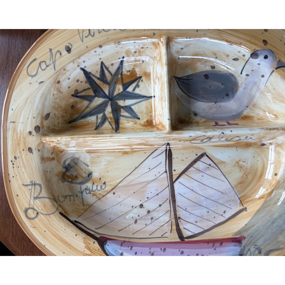 Lillian Vernon Vintage Italian Ceramic Divided Platter Nautical Sailboat Seagull - Picture 9 of 9